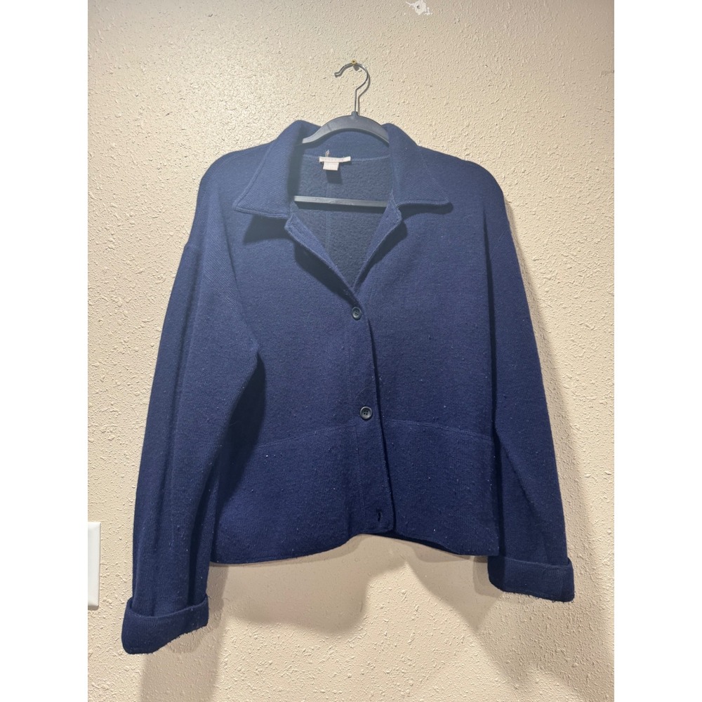 J.Crew Womens Navy Blue Lambswool Blend Button Front Collared Cardigan Sweater M